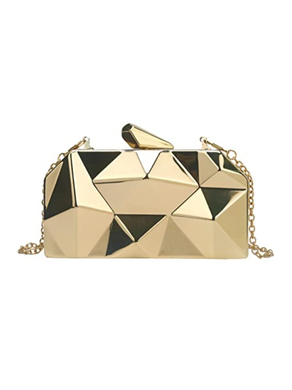 Metal Clutch Purse Lattice Pattern Geometric Evening Bag with Chain